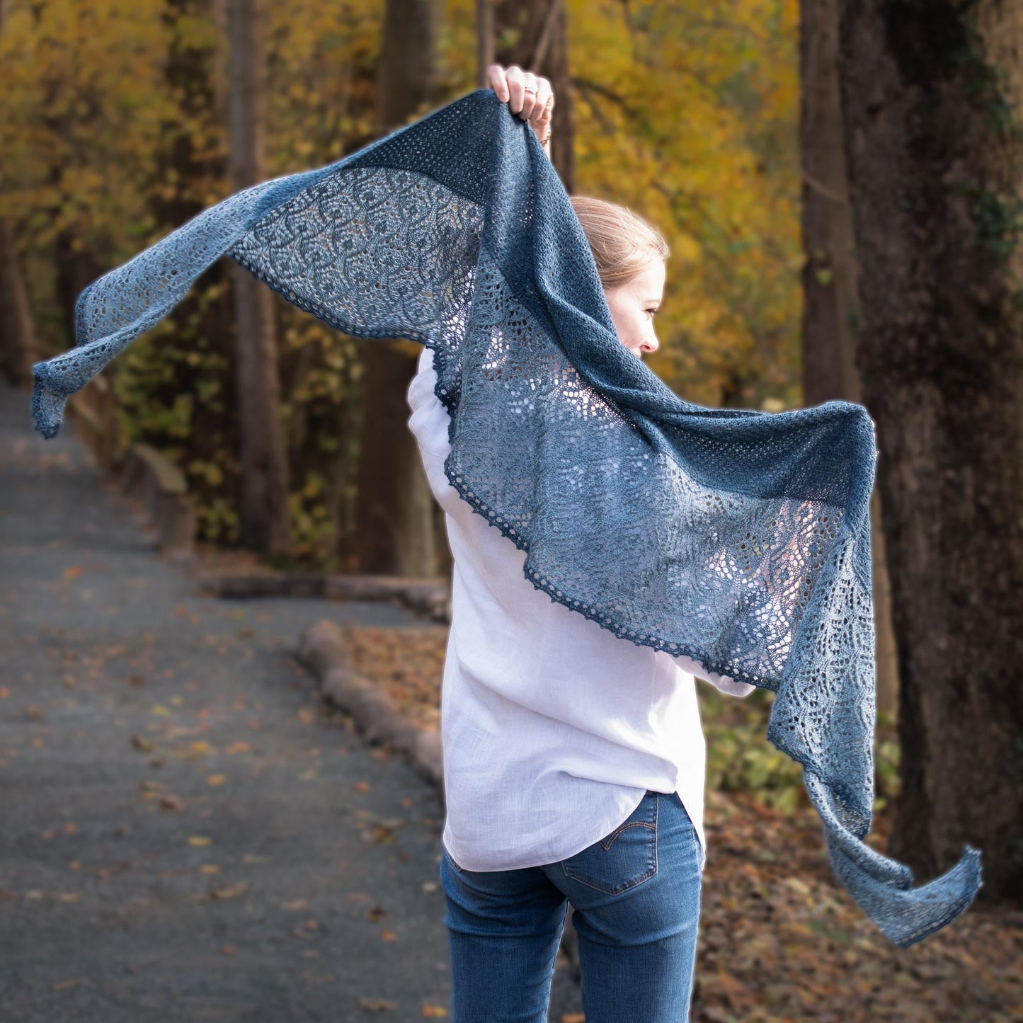 Lobelia shawl in Meadow that features in The Almanac Series