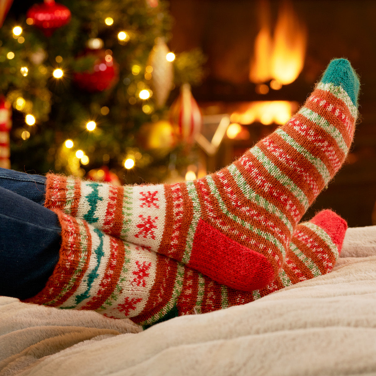 West Yorkshire Spinners Pattern - Gretel Christmas Motif Knitted Socks