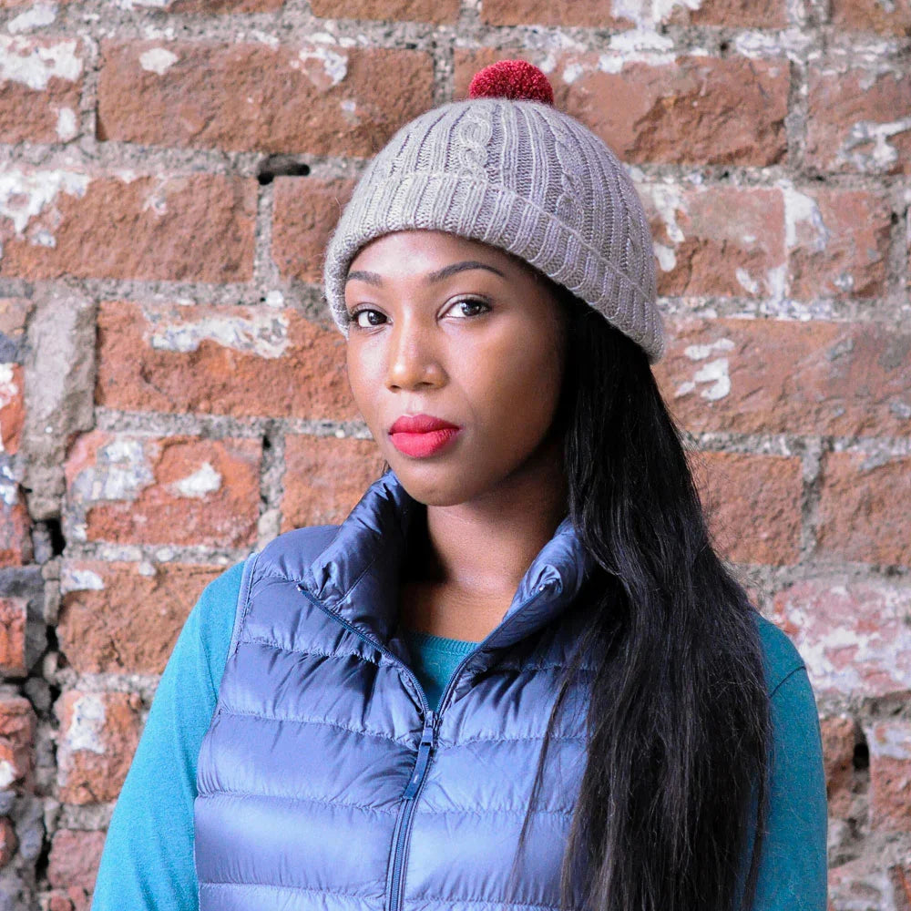 Cable and Rib hat kit by Sarah Hatton and featuring The Fibre Co. yarn, Road to China Light.