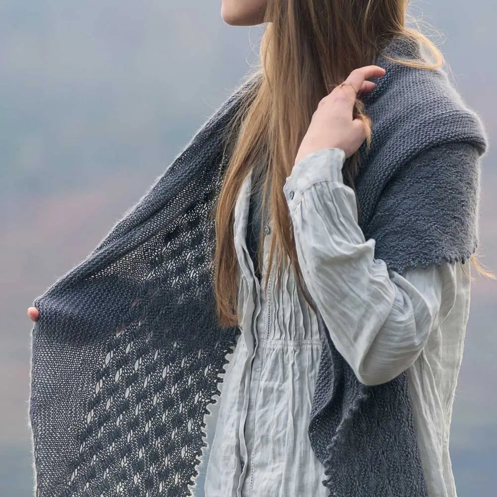 Falls of Foyers Shawl kit by Melanie Berg and featuring The Fibre Co. yarn, Road to China Light.