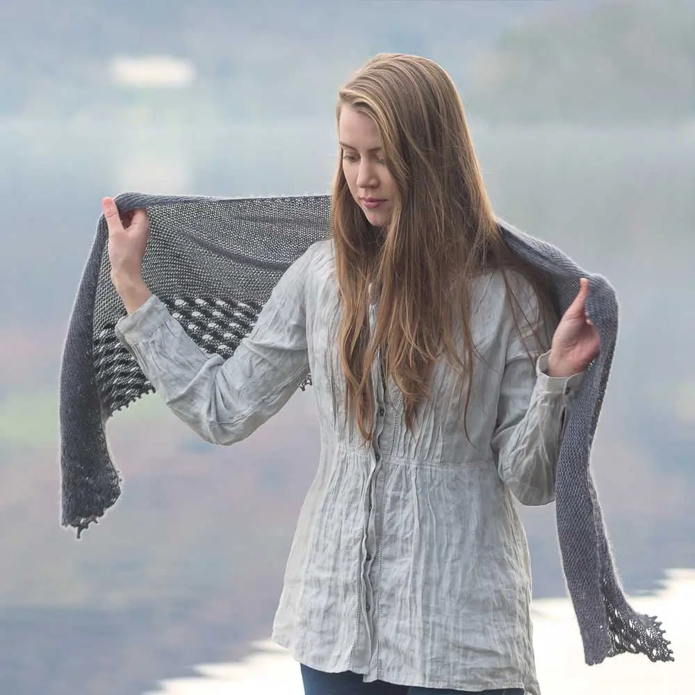Falls of Foyers Shawl kit by Melanie Berg and featuring The Fibre Co. yarn, Road to China Light.