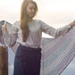 Kelso Shawl kit by Helen Stewart and featuring The Fibre Co. yarn, Road to China Light.