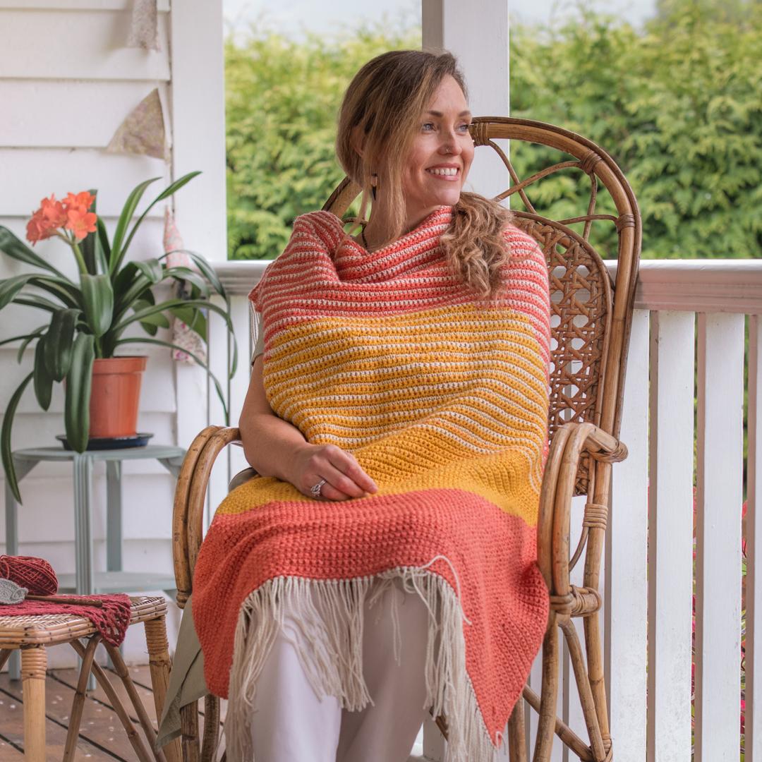 April Gopwani’s Rise and Set Blanket is inspired by the warm tones of the rising and setting sun, and features in our By Hook Collection.
